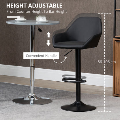 Bar Stools Set of 2, Swivel Barstools with Footrest and Backrest, PU Leather and Steel Base, for Kitchen Counter Dining Room, Black