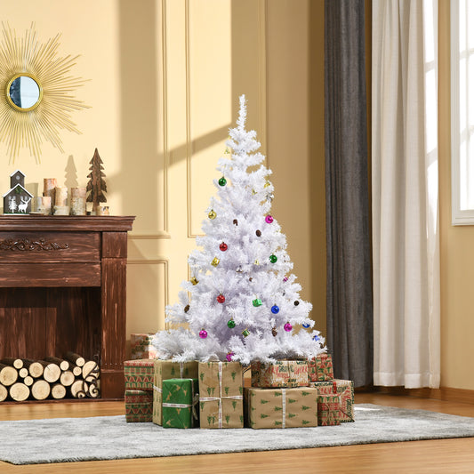 4.9ft Artificial Christmas Tree Holiday Home Decoration With Xmas Ornaments And Metal Stand, White