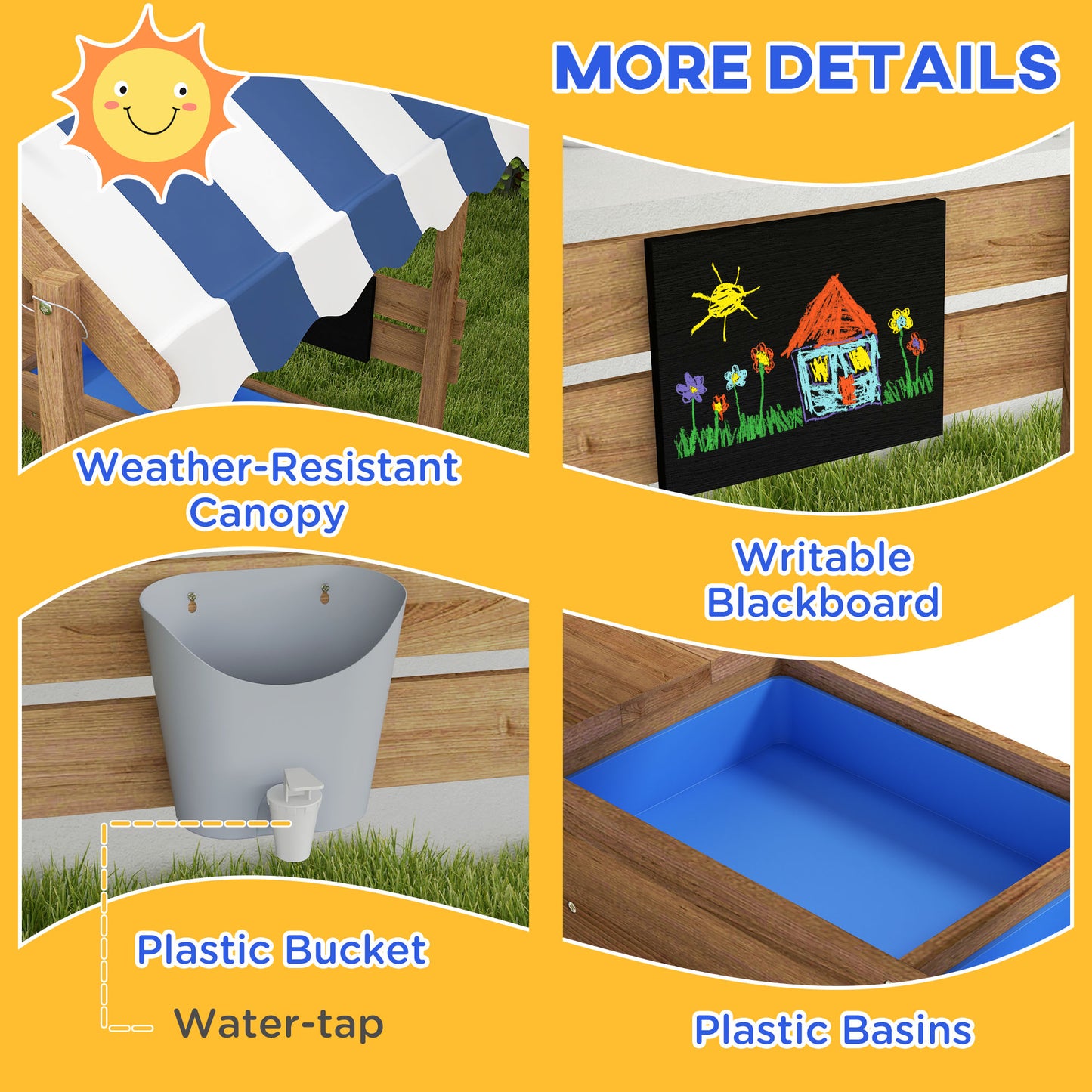 Outsunny Wooden Sandbox with Canopy House Design Brown