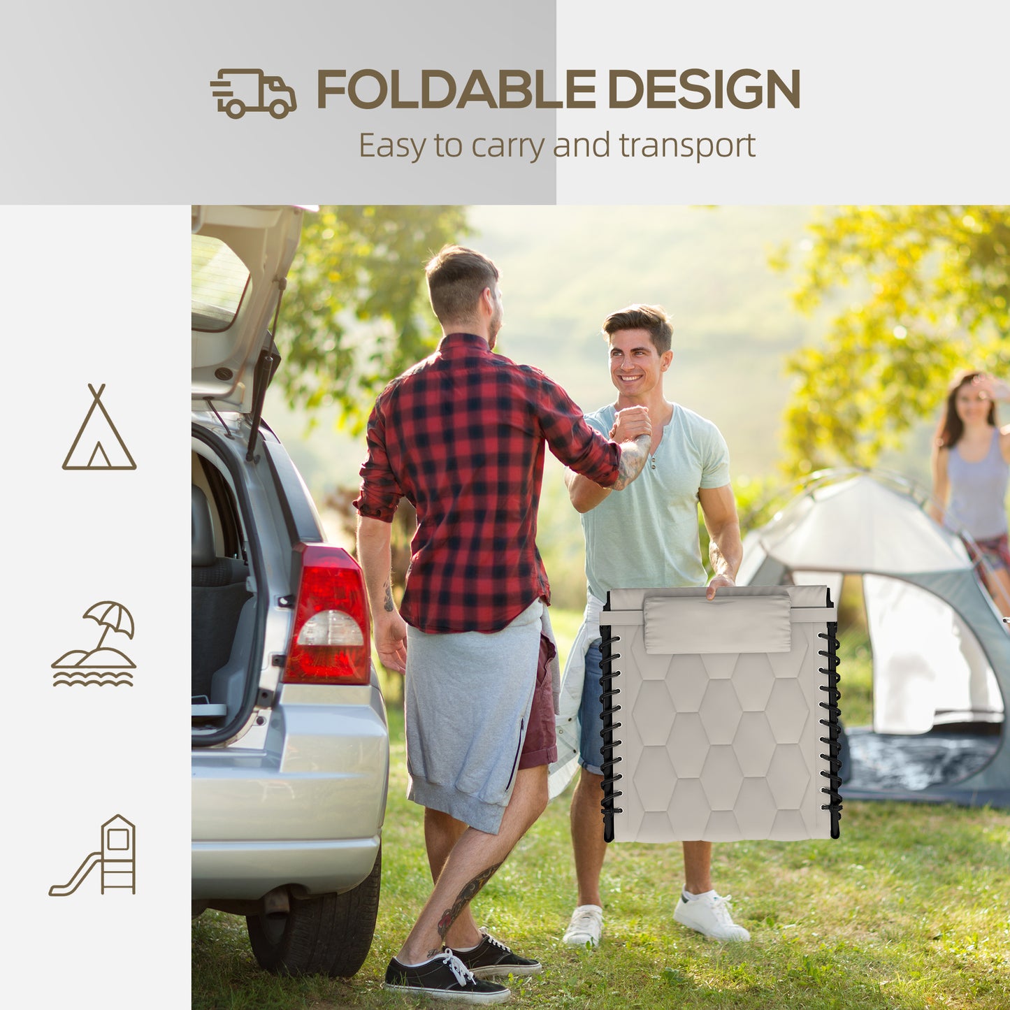 Foldable Sun Lounger Set With 5 Level Reclining Back, Outdoor Tanning Chairs With Build-in Padded Seat, Loungers With Side Pocket, Headrest - Khaki