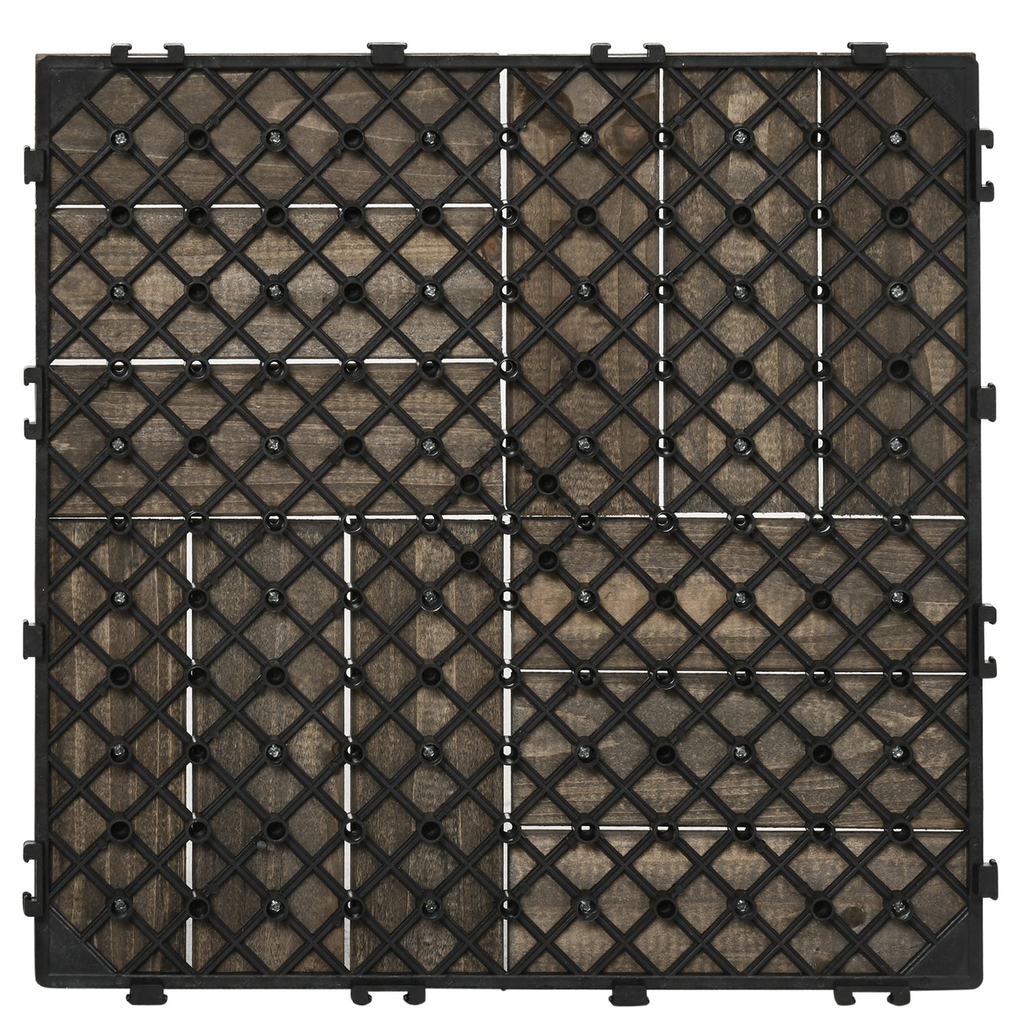 Outsunny 27 Pieces Wooden Interlocking Decking Tiles, Outdoor Flooring Tiles for Patio, Balcony, Terrace, Hot Tub, 30 x 30 cm per Piece, Charcoal Grey