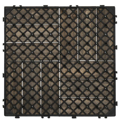 Outsunny 27 Pieces Wooden Interlocking Decking Tiles, Outdoor Flooring Tiles for Patio, Balcony, Terrace, Hot Tub, 30 x 30 cm per Piece, Charcoal Grey