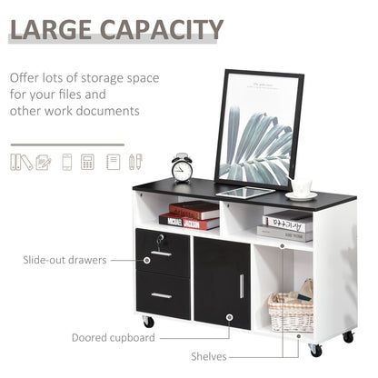 Mobile File Cabinet Home Office Lateral Filing Cabinet, Printer Stand with Open  Shelves, Storage Organizer with Lockable Drawer, Black