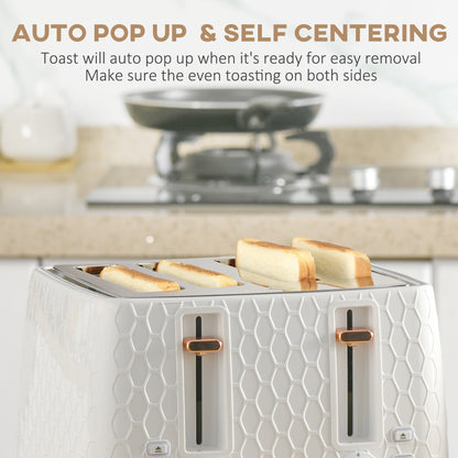 3000W 1.7L Fast Boil Kettle & 4 Slice Toaster Set, Kettle and Toaster Set with 7 Browning Controls, Crumb Tray, White