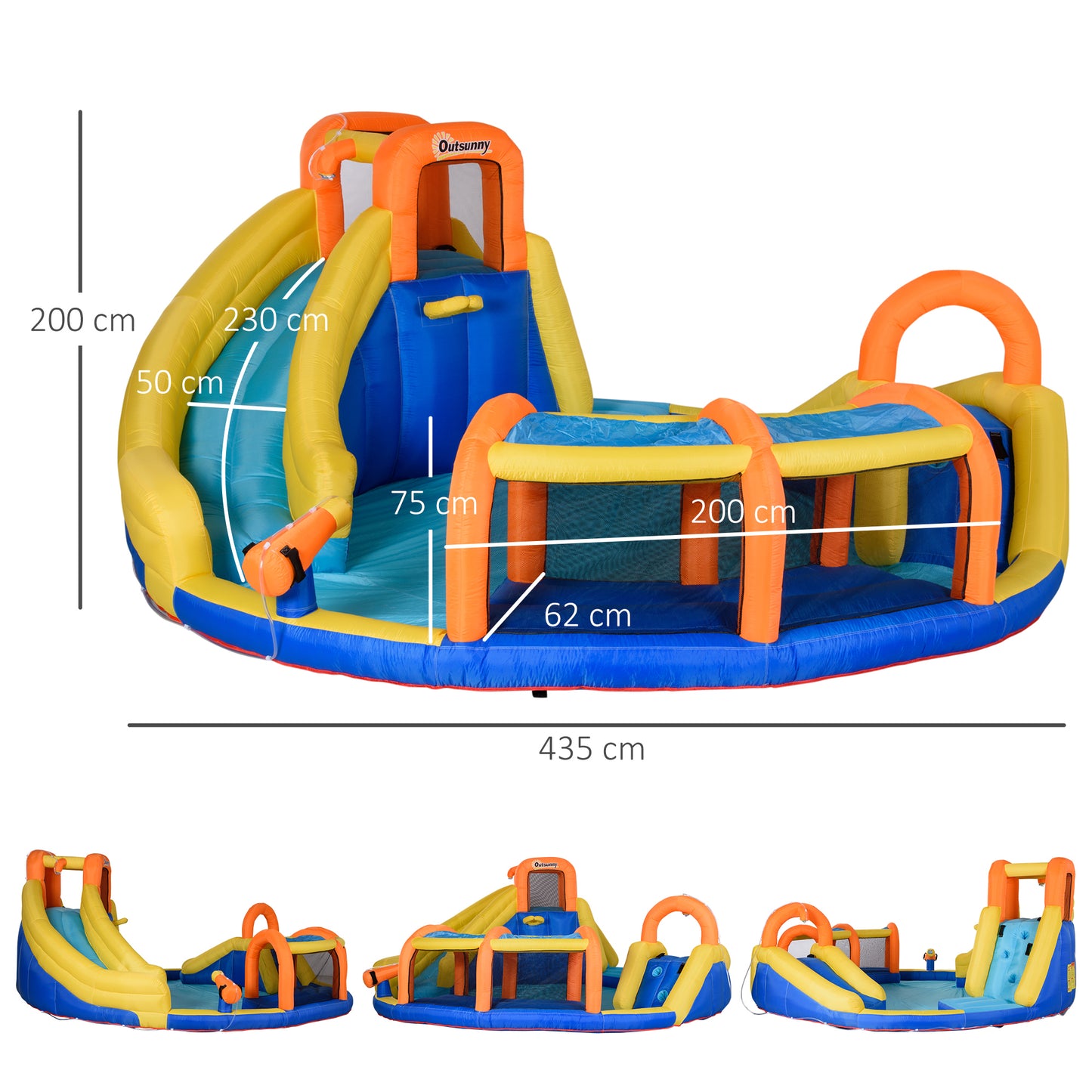 Outsunny 5 in 1 Kids Bouncy Castle Large Inflatable House Slide Water Pool Gun Basket Climbing Wall with 750W Inflator Carry bag 4.35 x 4.35 x 2m