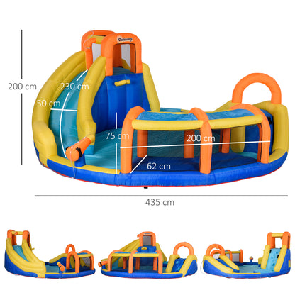 Outsunny 5 in 1 Kids Bouncy Castle Large Inflatable House Slide Water Pool Gun Basket Climbing Wall with 750W Inflator Carry bag 4.35 x 4.35 x 2m