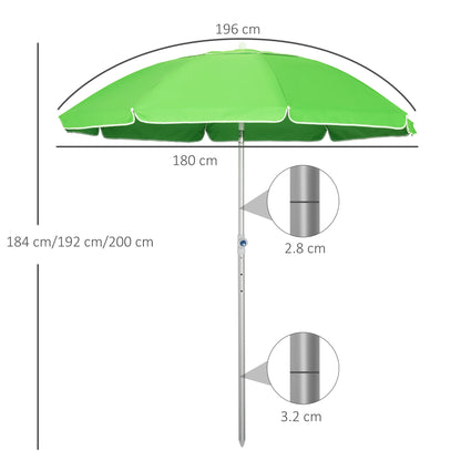Outsunny Arc. 1.9m Beach Umbrella with Pointed Design Adjustable Tilt Carry Bag for Outdoor Patio Green