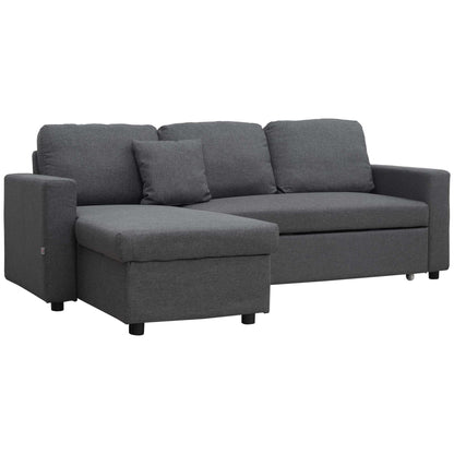 3 Seater Corner Sofa Bed with Storage, L Couches for Living Room with Chaise Lounge, Double Sofa, Grey