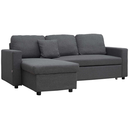 3 Seater Corner Sofa Bed with Storage, L Couches for Living Room with Chaise Lounge, Double Sofa, Grey