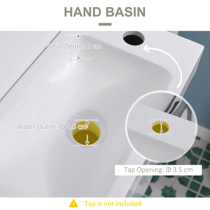 Kleankin Bathroom Vanity Unit with Basin, Wall Mounted Bathroom Wash Stand with Sink, Tap Hole and Storage Cabinet, White