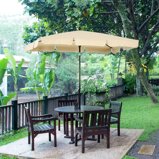 Outsunny Aluminium Sun Umbrella Parasol Patio Garden Rectangular Tilt 2M x 1.25M Beige / Green