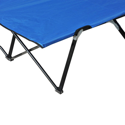 Outsunny Double Camping Cot Foldable Sunbed Outdoor Patio Sleeping Bed Super Light w/ Carr Bag (Blue)