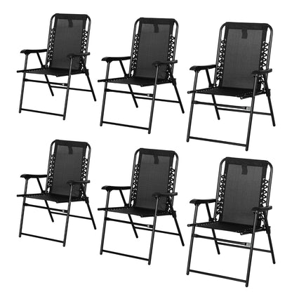 Outsunny 6 Piece Patio Folding Chair Set, Outdoor Portable Loungers for Camping Pool Beach Deck, Lawn w/ Armrest Steel Frame Black