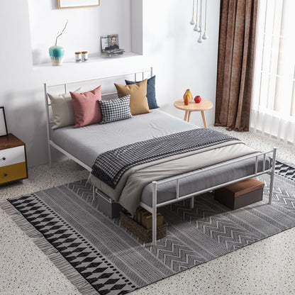 Double Metal Bed Frame Solid Bedstead Base with Headboard and Footboard, Metal Slat Support and Underbed Storage Space, Bedroom Furniture