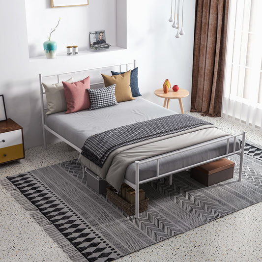 Double Metal Bed Frame Solid Bedstead Base with Headboard and Footboard, Metal Slat Support and Underbed Storage Space, Bedroom Furniture