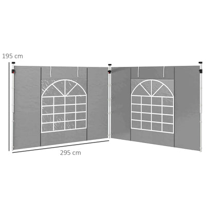 Outsunny Gazebo Side Panels, 2 Pack Sides Replacement, for 3x3(m) or 3x6m Pop Up Gazebo, with Windows and Doors, Light Grey
