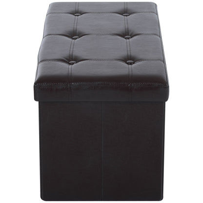 Folding Faux Leather Storage Cube Ottoman Bench Seat PU Rectangular Footrest Stool Box (Brown)