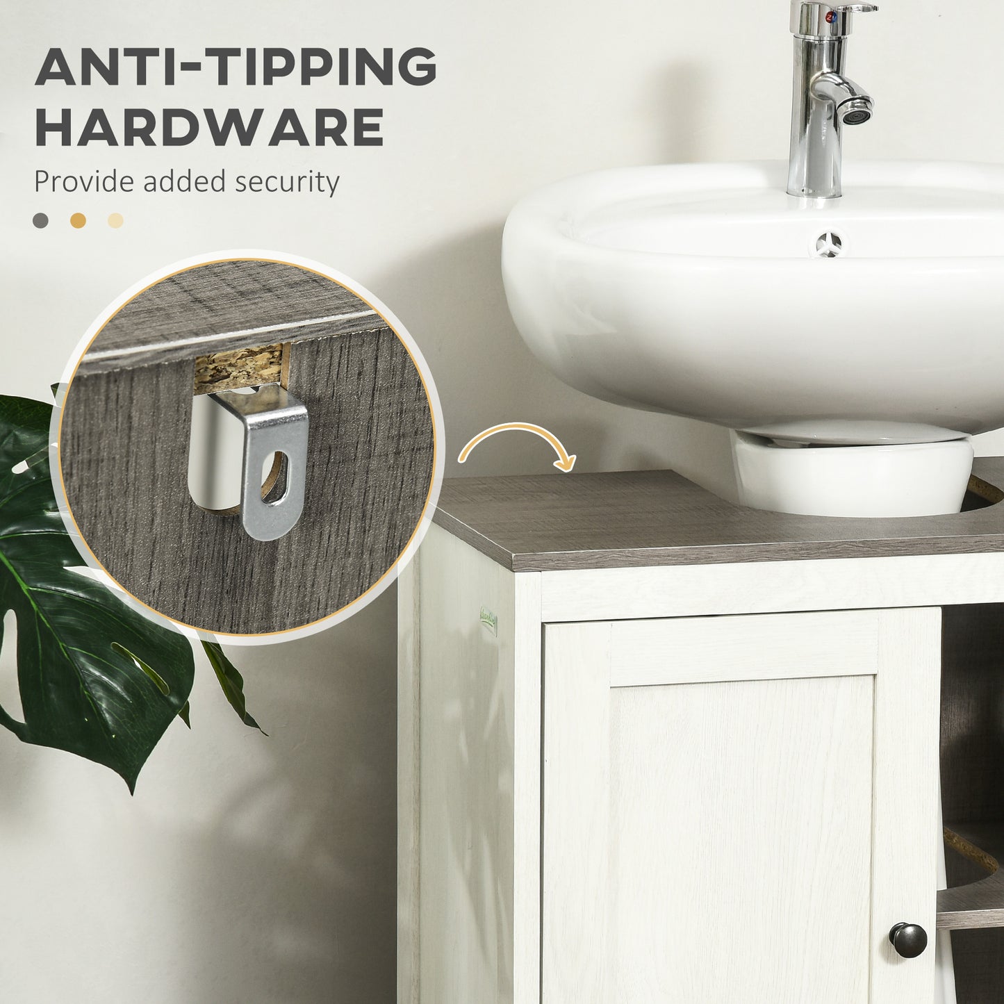 Kleankin Modern Bathroom Sink Cabinet, Floor Standing Under Sink Cabinet Freestanding Storage Cupboard w/ Adjustable Shelf Double Doors Antique White