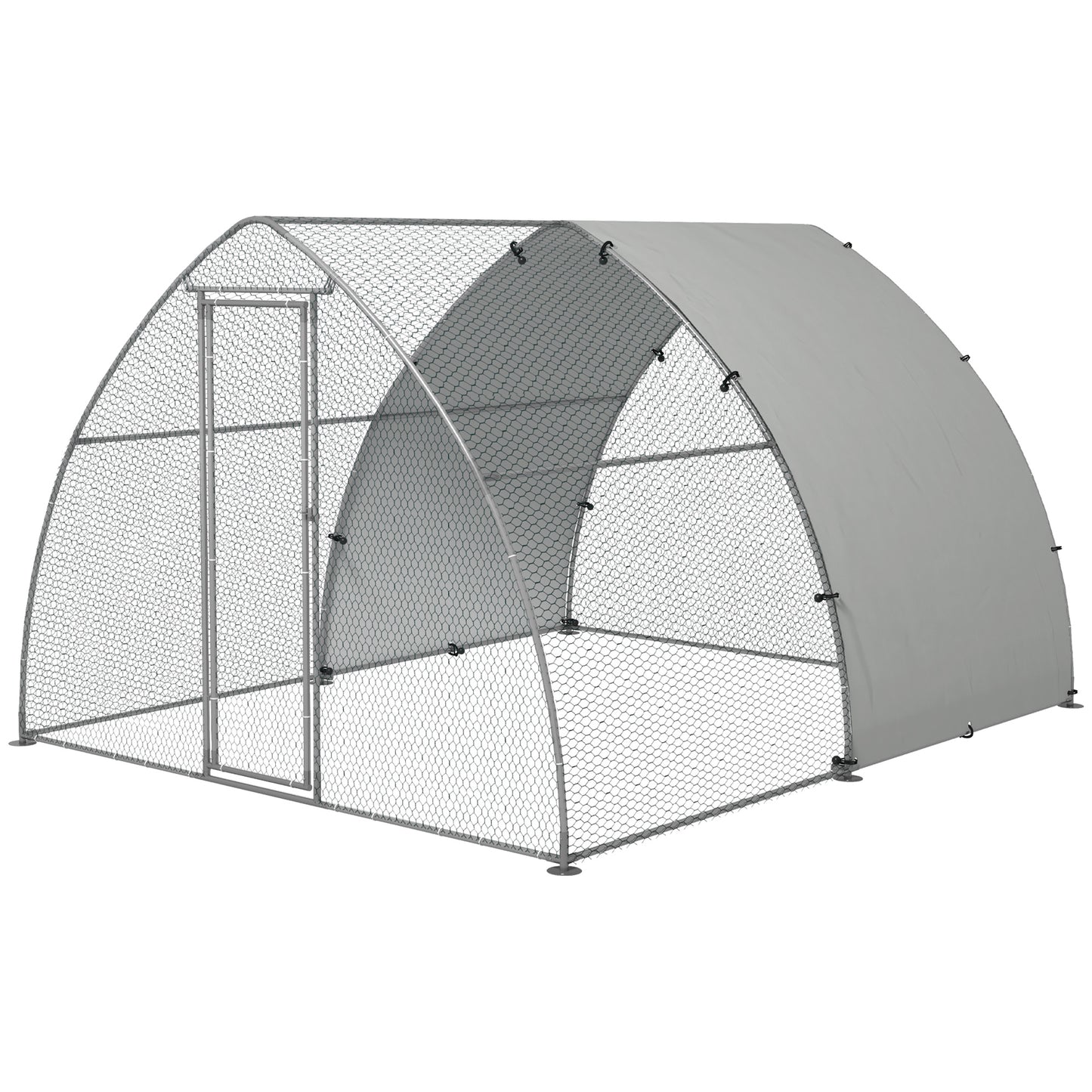 PawHut Galvanised Chicken Coop Outdoor with Cover, for 8-12 Chickens, Hens, Ducks, Rabbits, 3 x 3.8 x 2.2m - Silver Tone