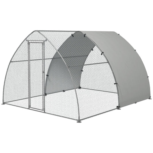 PawHut Galvanised Chicken Coop Outdoor with Cover, for 8-12 Chickens, Hens, Ducks, Rabbits, 3 x 3.8 x 2.2m - Silver Tone