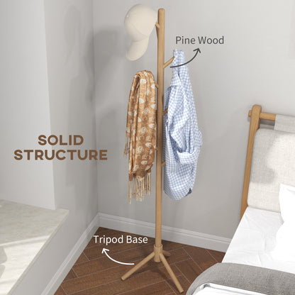 Eight-Hook Wooden Coat Hat Holder Organiser Rack - Natural