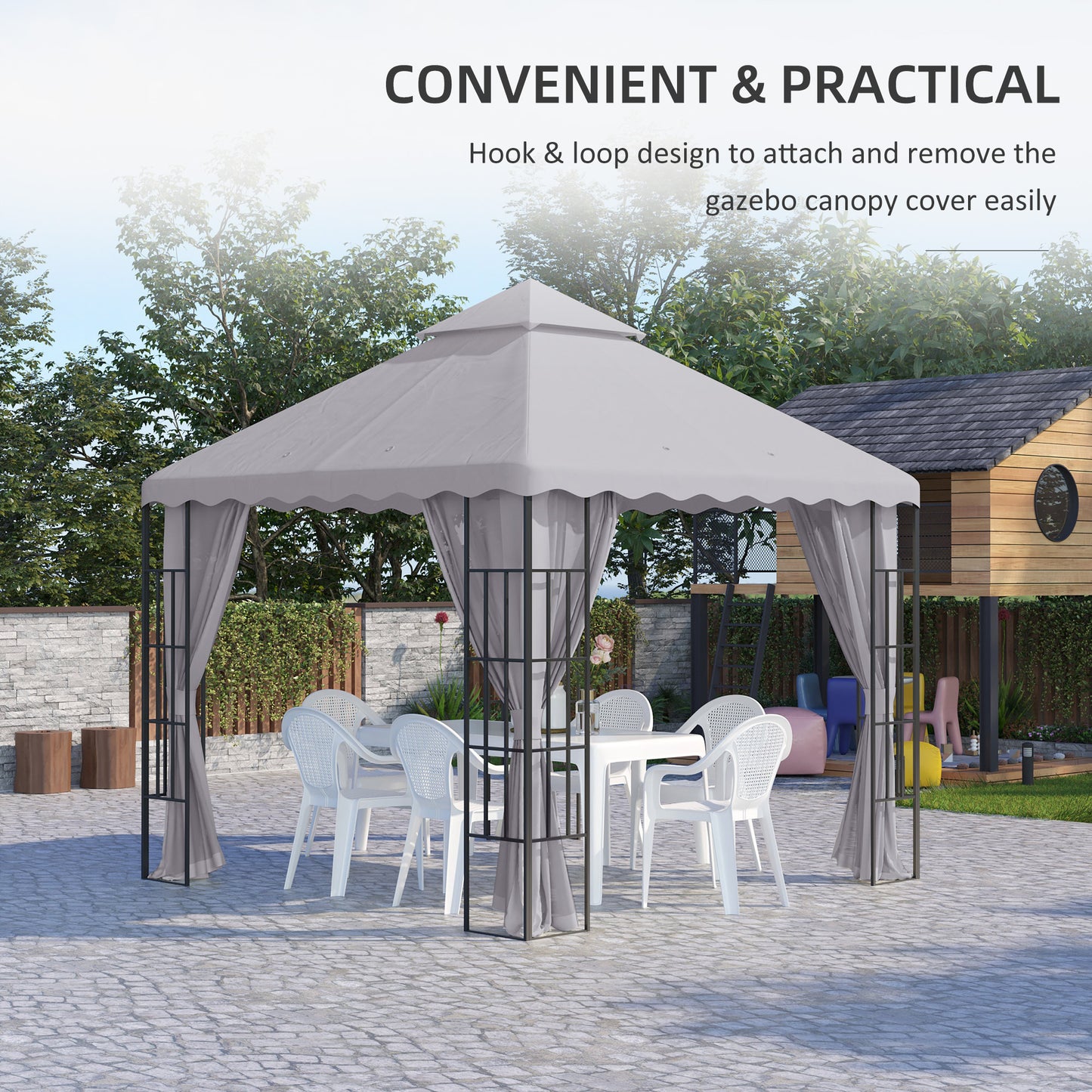 Outsunny 3 x 3 (m) Gazebo Canopy Replacement Covers, 2-Tier Gazebo Roof Replacement (TOP ONLY), Light Grey