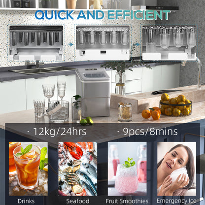 Portable Bullet Ice Cube Maker Machine Countertop, Automatic Cleaning, Visible Window Scoop And Basket For Kitchen - Silver