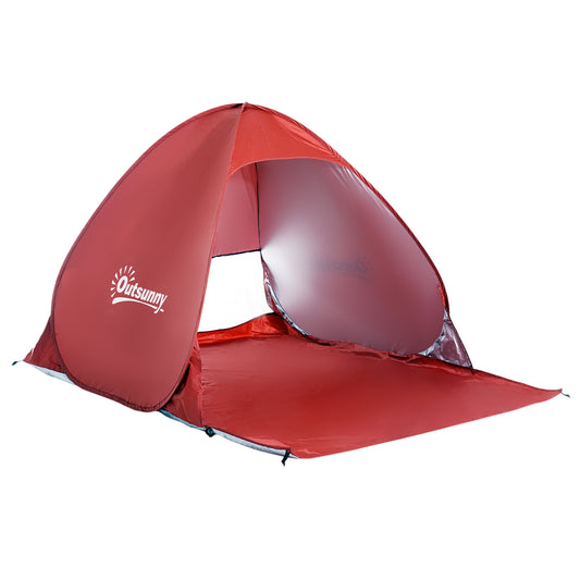 Outsunny Pop-up Portable Beach Hiking UV Protection Patio Sun Shade Shelter Tent for 2-3 Person-Red