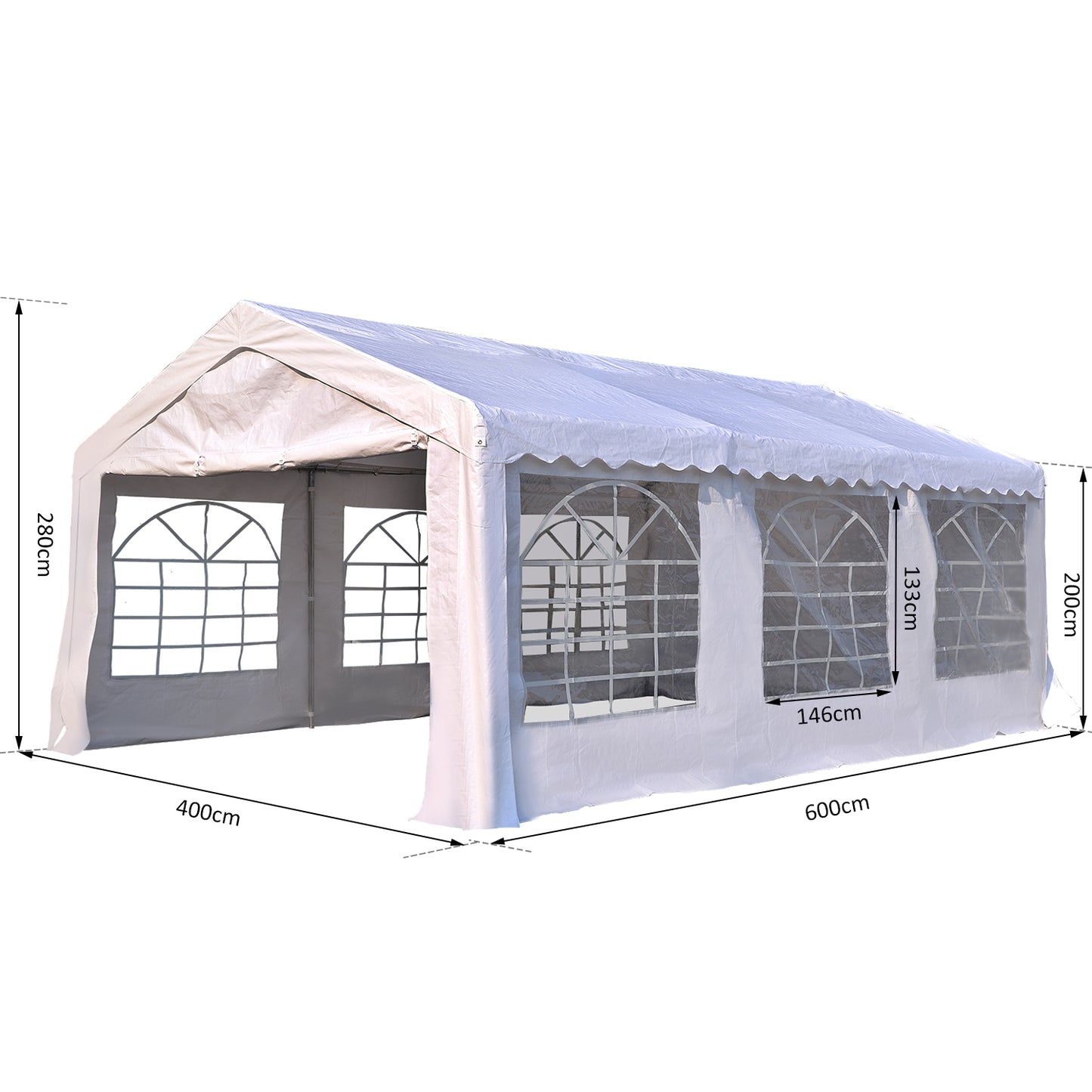Outsunny 6m x 4m Party Tents Portable Carport Shelter w/ Removable Sidewalls & Doors Party Tent Shelter Car Canopy