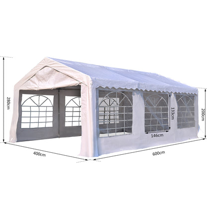 Outsunny 6m x 4m Party Tents Portable Carport Shelter w/ Removable Sidewalls & Doors Party Tent Shelter Car Canopy