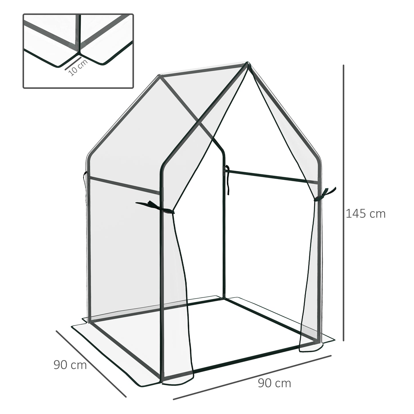 Outsunny Mini Greenhouse, Garden Tomato Growhouse with 2 Zipped Doors, Portable Indoor Outdoor Green House, 90 x 90 x 145cm, Clear