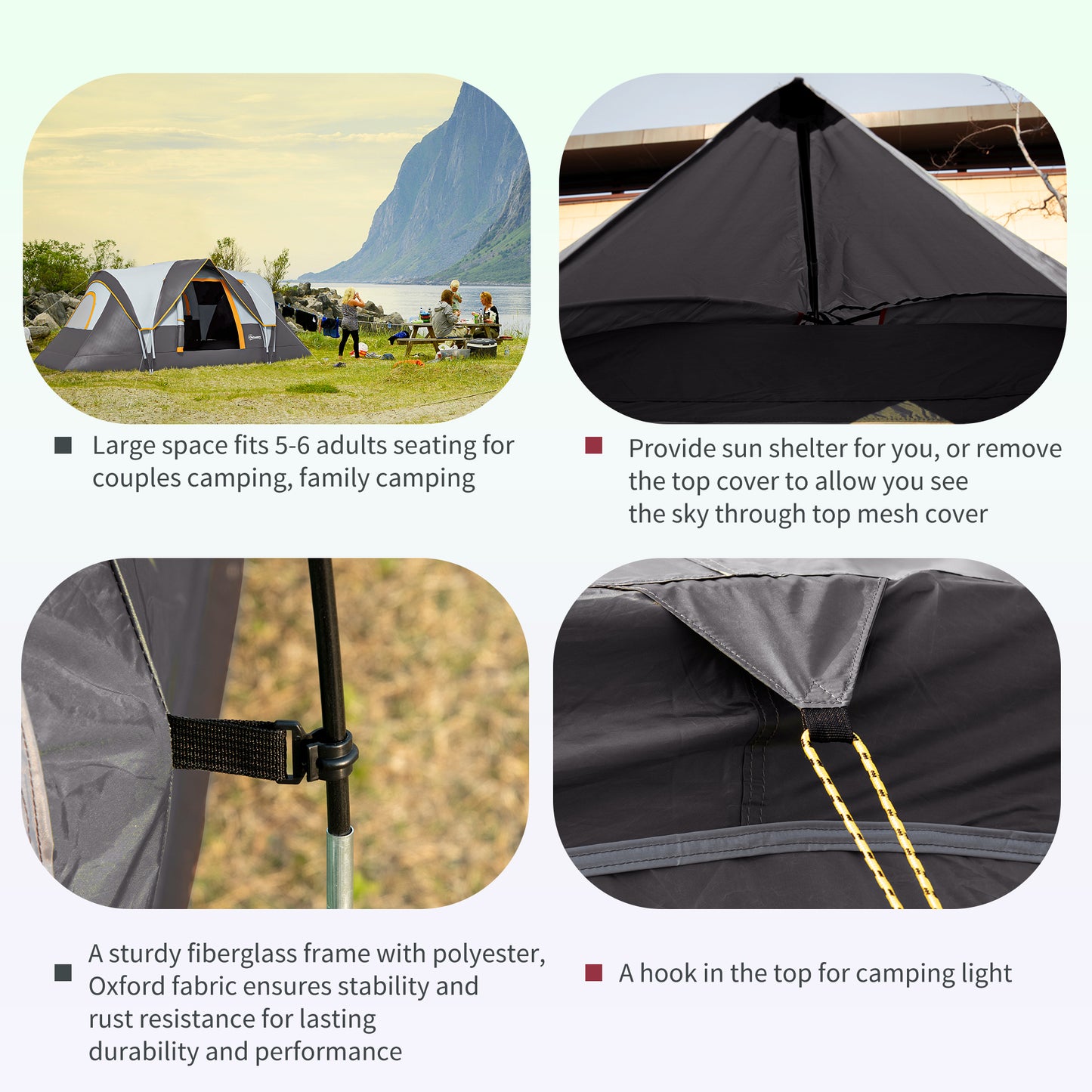 Outsunny 5-6 Man Dome Camping Tent Hiking Shelter UV Protection 3000mm Water Resistant Tunnel Tent - Multicolor