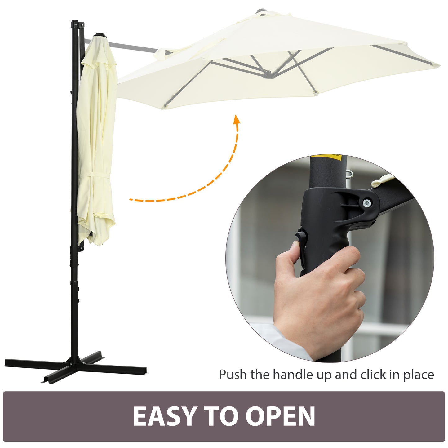 2.5M Garden Cantilever Parasol with 360° Rotation, Offset Roma Patio Umbrella Hanging Sun Shade Canopy Shelter with Cross Base, Beige