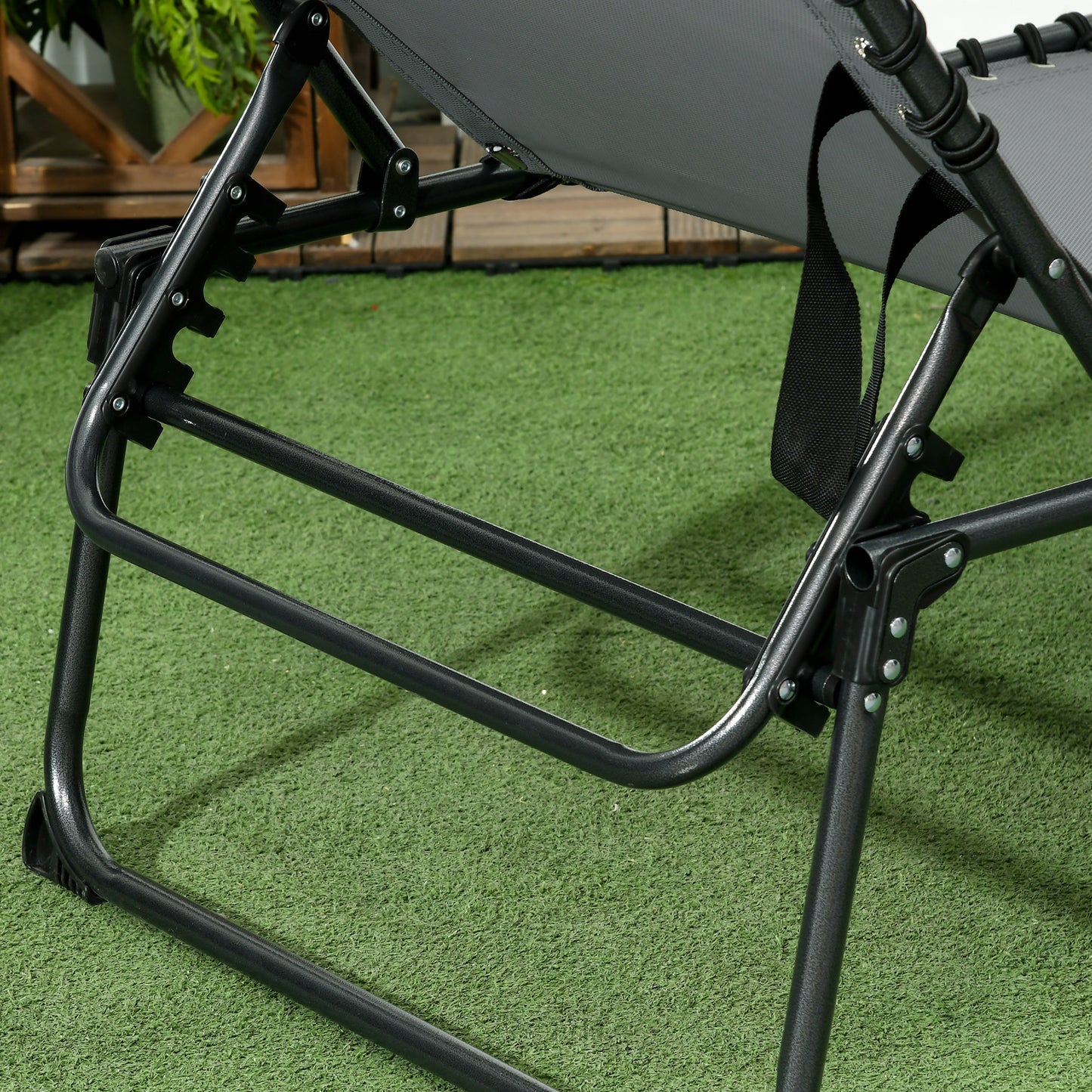 Folding Sun Lounge With 5-level Reclining Back Outdoor Tanning Chair With Reading Hole, Lounger With Side Pocket, Headrest - Grey