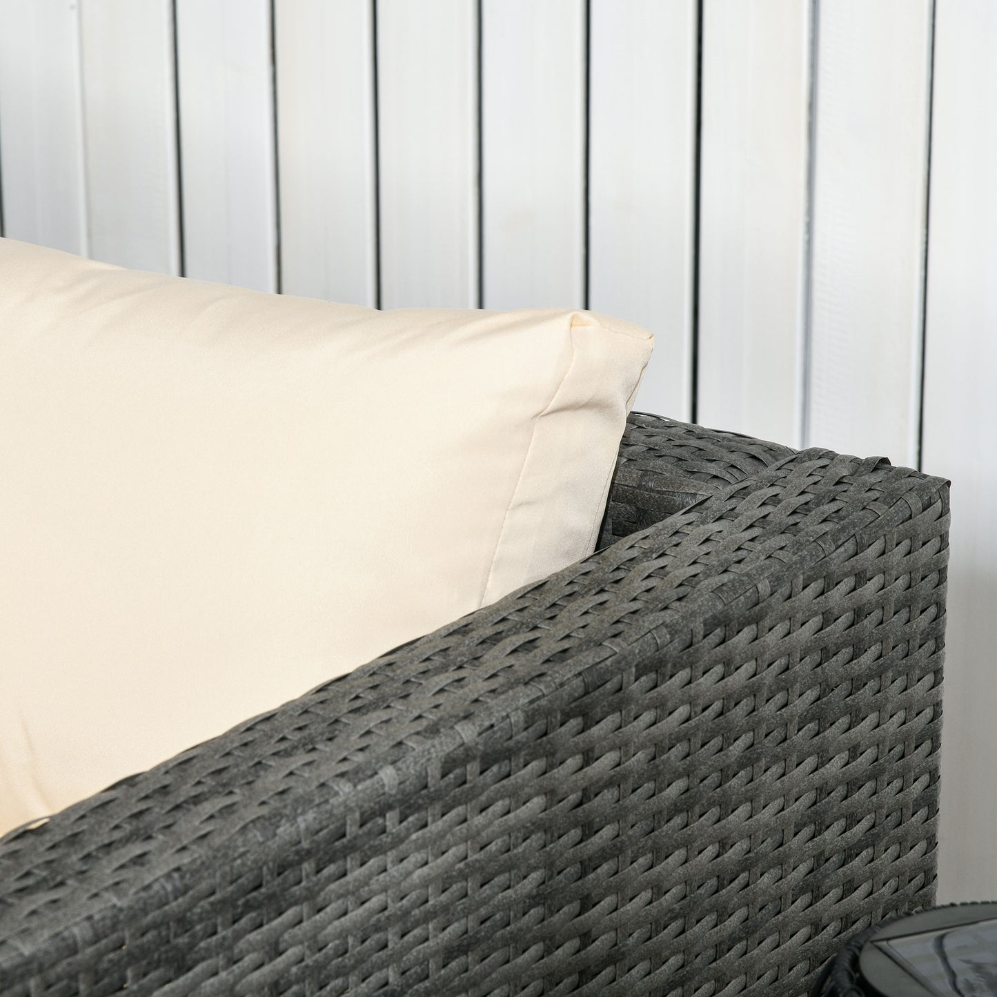 Outsunny 3 Piece Rattan Garden Furniture 4 Seater Outdoor Patio Corner Sofa Chair Set with Coffee Table Thick Cushions, Beige