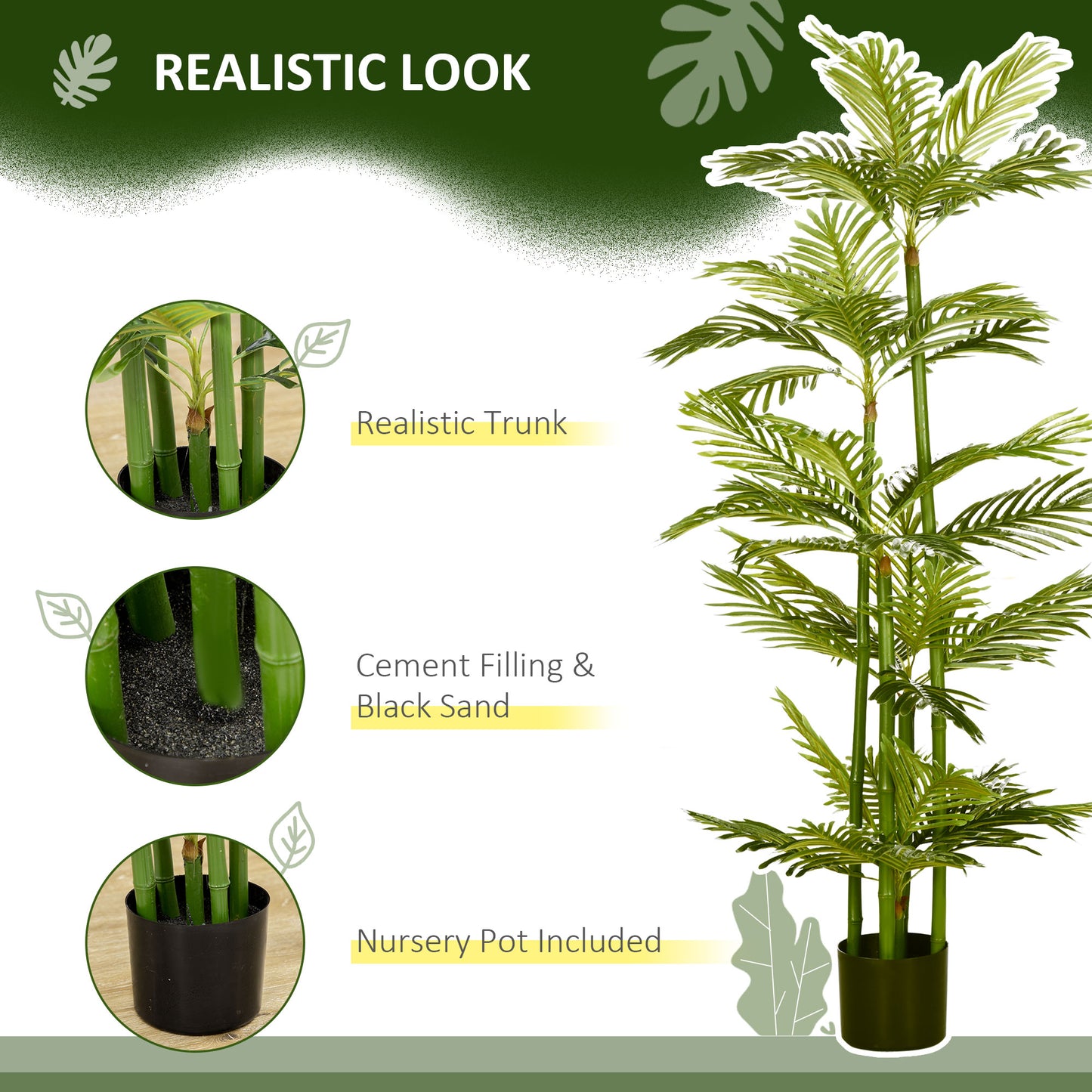 Artificial Plant Tropical Palm in Pot, Fake Plants for Home Indoor Outdoor Decor, 15x15x140cm