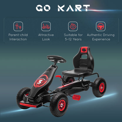 Children's Pedal Go Kart, Racing Go Cart with Adjustable Seat, Inflatable Tyre's, Shock Absorb, Handbrake, for Boys and Girls Ages 5-12, Red