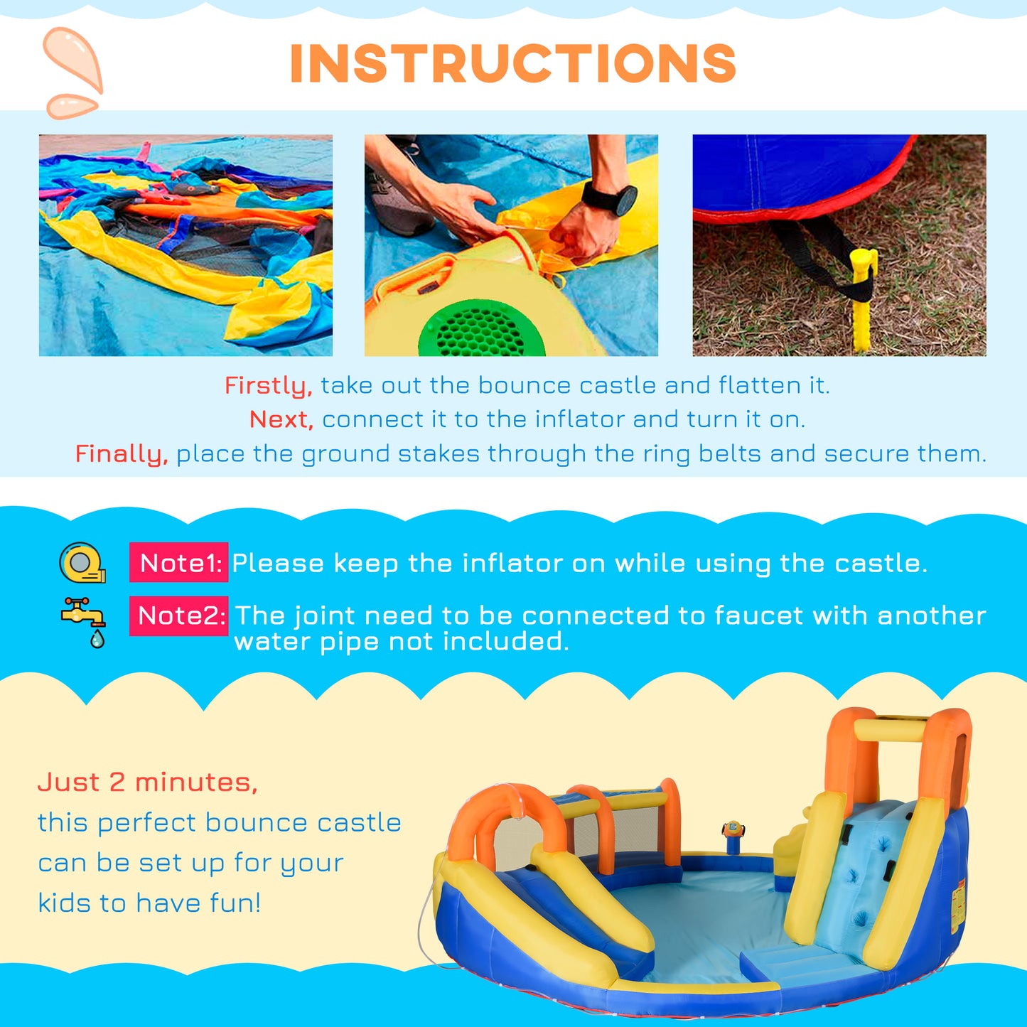 Outsunny 5 in 1 Kids Bouncy Castle Large Inflatable House Slide Water Pool Gun Basket Climbing Wall with 750W Inflator Carry bag 4.35 x 4.35 x 2m
