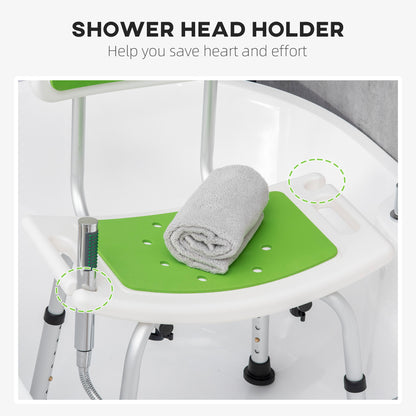 Shower Chair Seat Bathroom Stool 6-Level Height Adjustable With Backrest, Curved Seat - Green