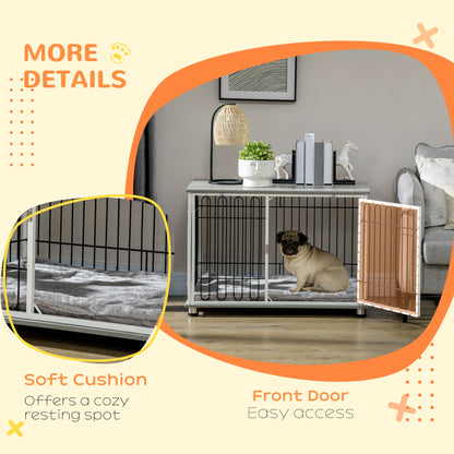 Dog Crate Furniture Side Table | Washable Cushion | Lockable Door | Steel Wire Ventilation | Small & Medium Dogs up to 20kg | 90 x 58 x 62.5cm | Graphite