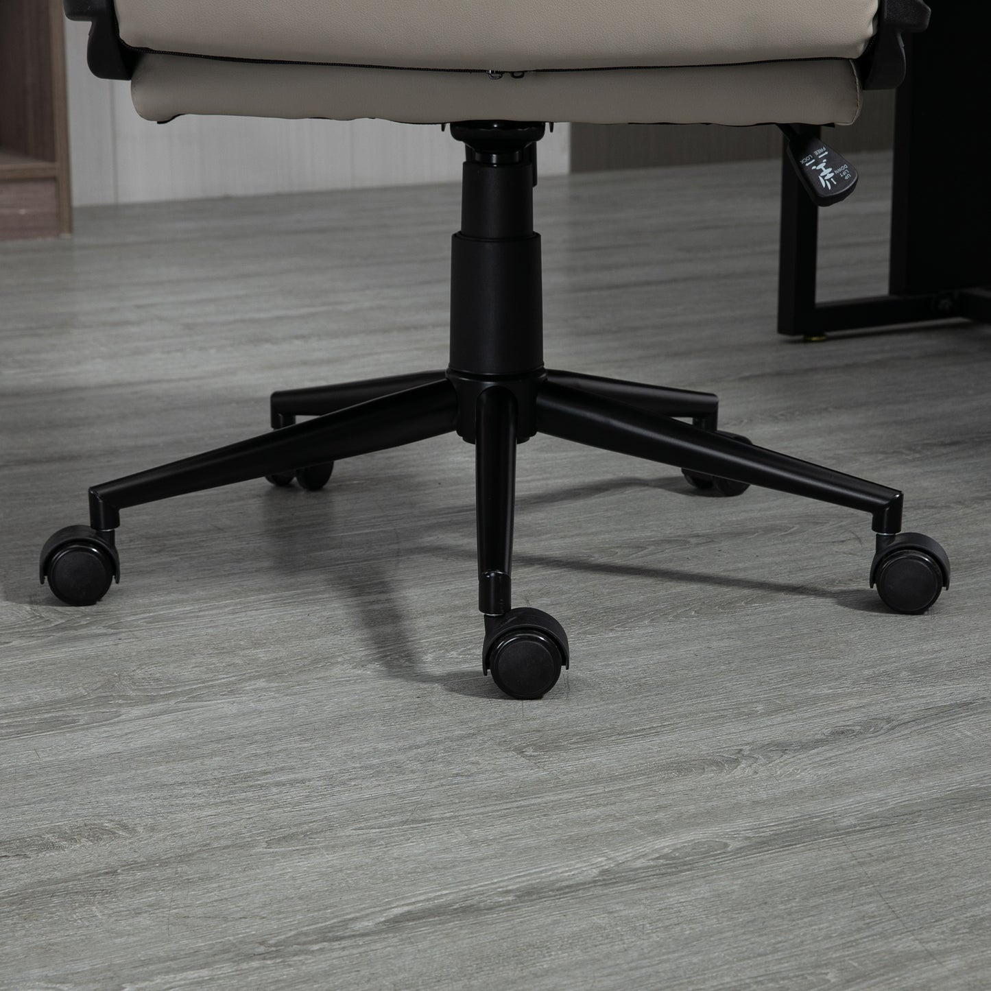 High Back PU Leather Office Chair | Double-Tier Padded Seat | Armrests | 360° Swivel | 5 Wheels | Height Adjustable 108-118cm | 51x43cm Seat | 120kg | Light Grey