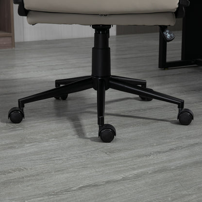 High Back PU Leather Office Chair | Double-Tier Padded Seat | Armrests | 360° Swivel | 5 Wheels | Height Adjustable 108-118cm | 51x43cm Seat | 120kg | Light Grey