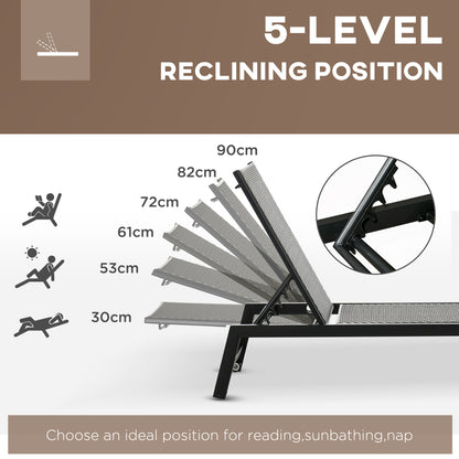 Outsunny Outdoor PE Rattan Sun Lounger, Patio Wicker Chaise Lounge Chair with 5-Position Backrest, Wheels for Sun Room, Garden, Poolside, Brown