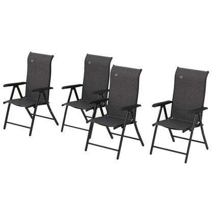 Outsunny 4 Piece Outdoor Rattan Folding Chair Set with 7 Levels Adjustable Backrest for Patio, Lawn