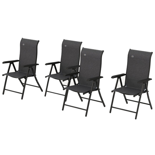 Outsunny 4 Piece Outdoor Rattan Folding Chair Set with 7 Levels Adjustable Backrest for Patio, Lawn