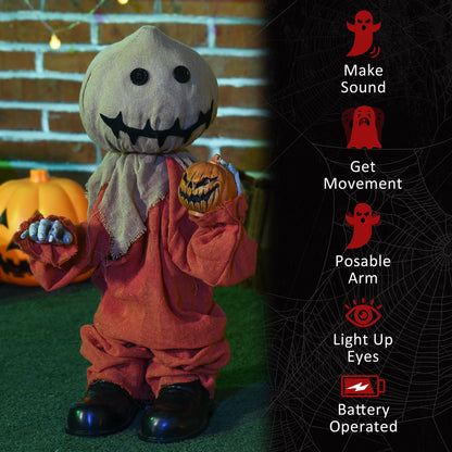 80cm Halloween Scarecrow Decoration, Outdoor Activated Prop with Light Up Eyes, Sound Activated