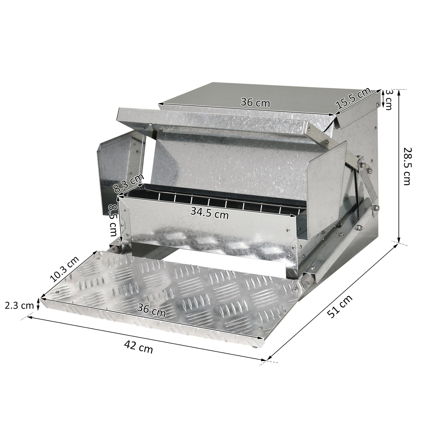 PawHut 11.5kg Capacity Automatic Chicken Poultry Feeder with a Galvanized Steel and Aluminium Build, Weatherproof Design - PawHut