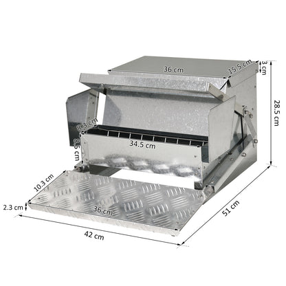 PawHut 11.5kg Capacity Automatic Chicken Poultry Feeder with a Galvanized Steel and Aluminium Build, Weatherproof Design - PawHut