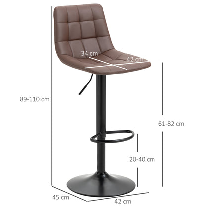 Bar Stools Set of 2, Counter Height Barstools Dining Chairs 360° Swivel with Footrest for Home Pub and Kitchen, Brown