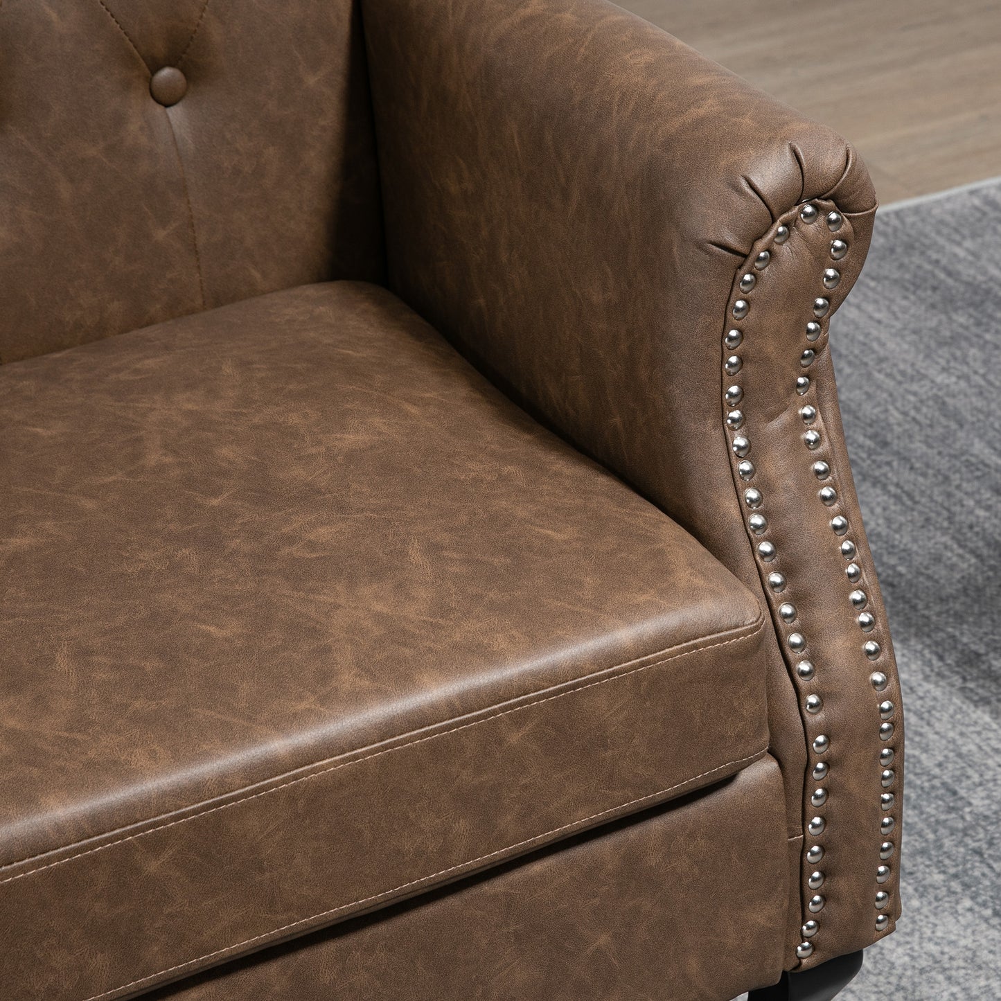 Retro Vintage Wingback Accent Chair Tufted Chesterfield-style Armchair with Nail Head Trim for Living Room Bedroom Brown
